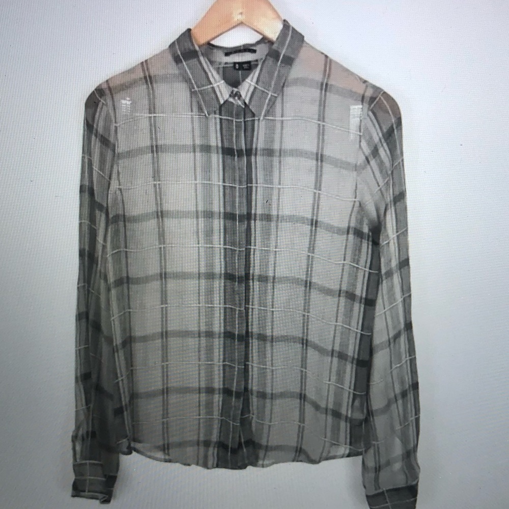 Theory Plaid Silk Top